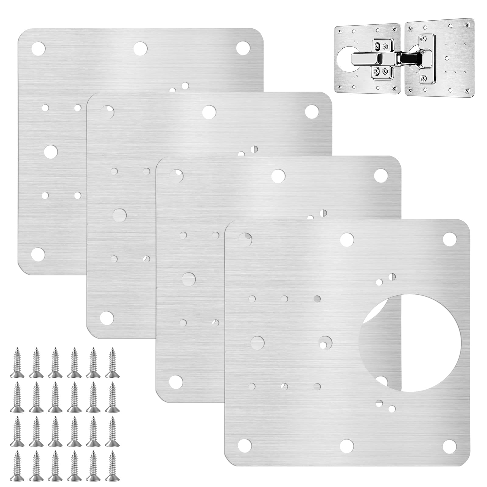 4 Pezzi Piastra Riparazione Della Cerniere in Acciaio inossidabile, 9 ×9 cm, con 24 Viti Riparazione, per Porta Dell'armadietto per Armadi Mobili Cassett Porta Cucina