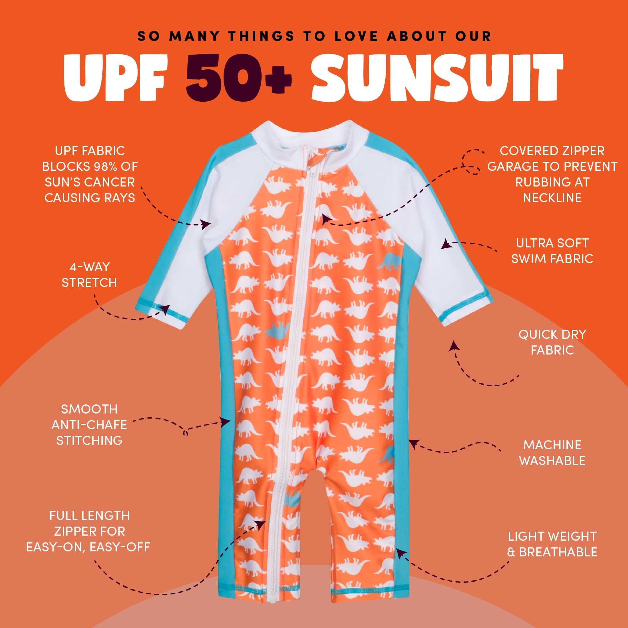 SwimZip Little Boy Manga Larga para niña con UPF 50 Protección Solar - Anaranjado -