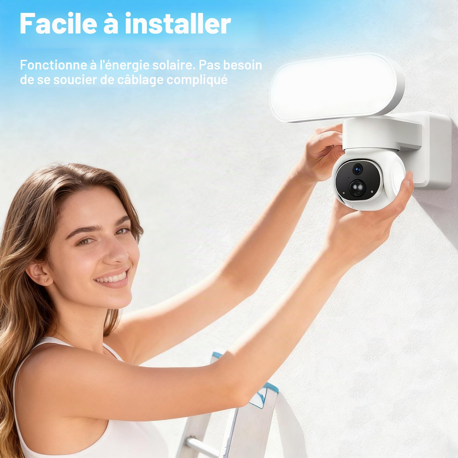Cadrim 2K Camera Surveillance WiFi Exterieure sans Fil Solaire avec MicroSD 64 Go, 2.4GHz Camera Exterieur avec Panneau Solaire,360° PTZ,Vision Nocturne Couleur, Audio Bidirectionnel, PIR Sirène, IP65