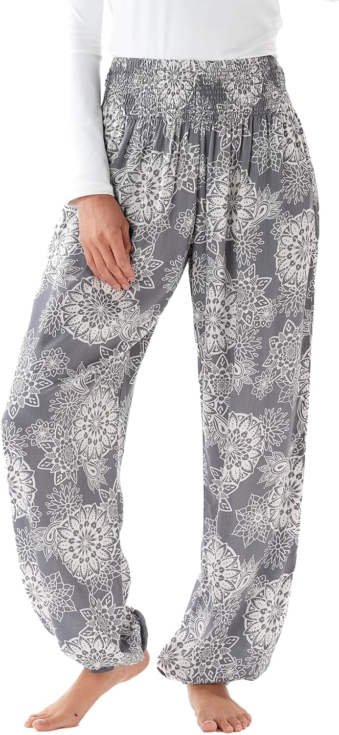 Lotus and Luna Women's Harem Pants Thai Pants for Beach & Lounge High Waisted Flowy Boho Pants Genie Pants Yoga Pants