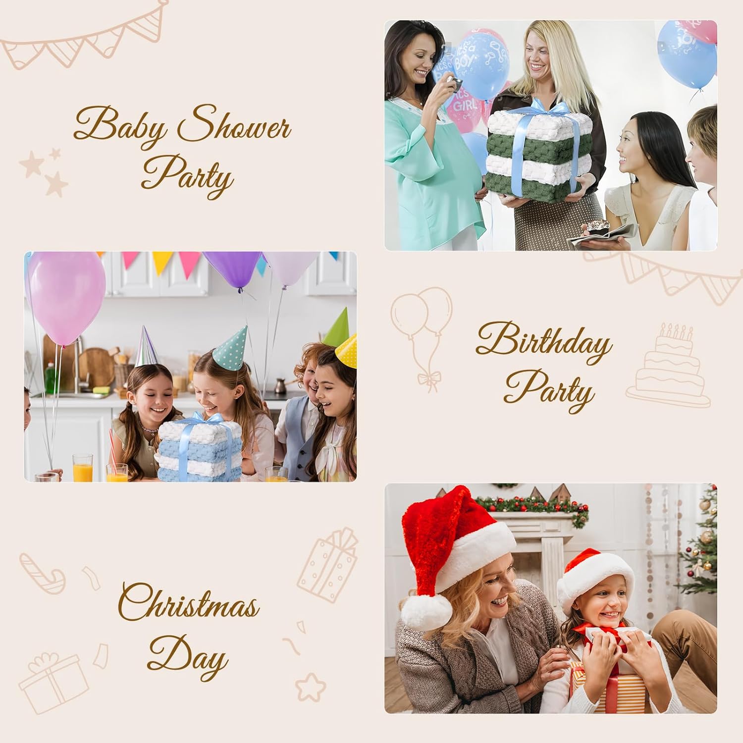 HOMRITAR Baby Blanket 4 Pcs, Ultra Soft 3D Flannel Fleece Fluffy Blankets for Nursery, Warmer Plush Bed Blanket Set, Christmas Baby Gift Idea for Boys & Girls, 30x40 Inches (2 Olive Green + 2 Cream)