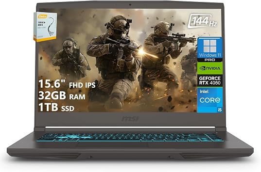 msi Thin 15 Gaming Laptop | 15.6" FHD IPS 144Hz | Intel 8-Core i5-13420H > i7-12650H | 32GB RAM 1TB SSD | GeForce RTX 4050 6GB | Type-C Backlit Keyboard Wi-Fi 6E Win11 Pro w/DLCA Accessory