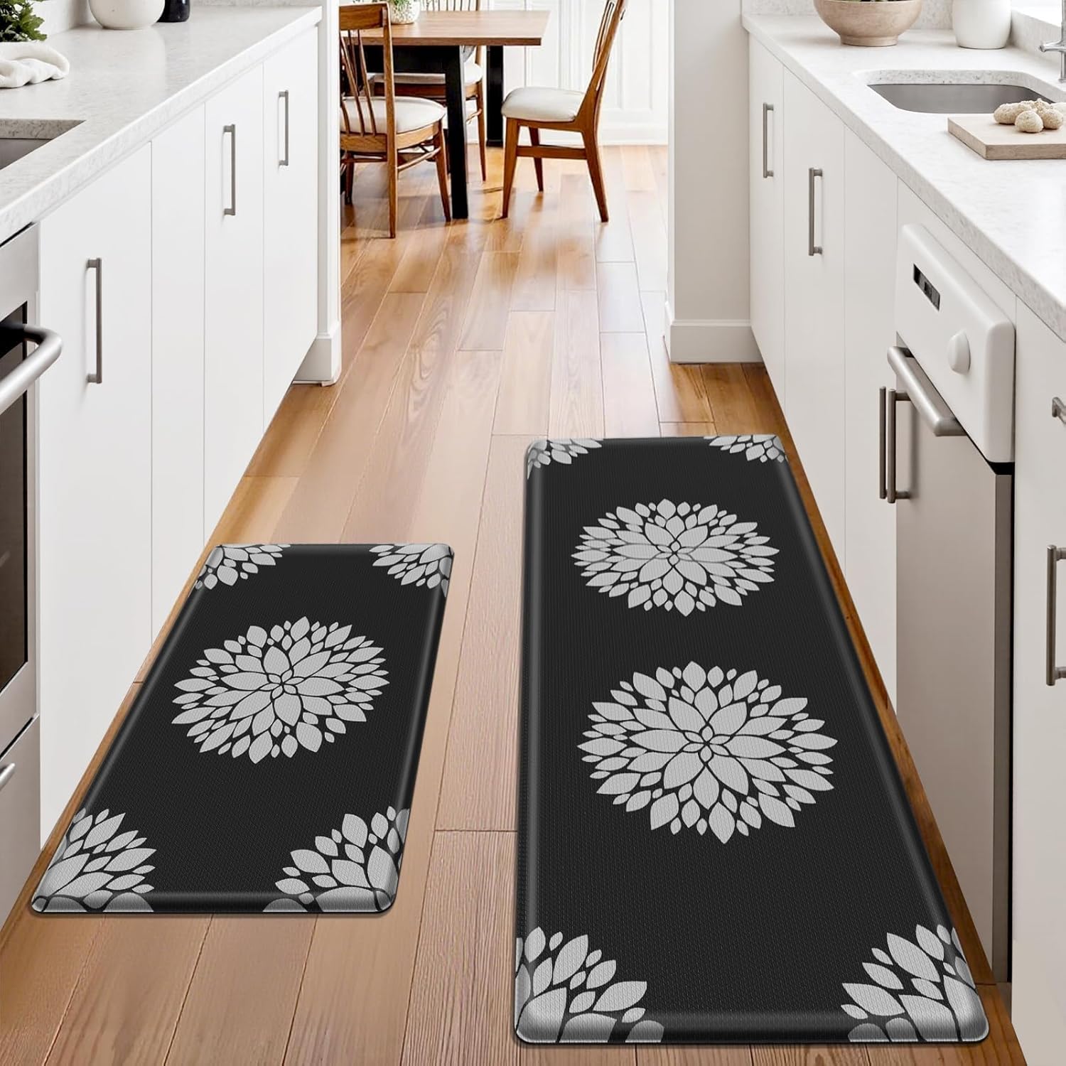Kitchen Mats for Floor[2PCS], Soft Anti Fatigue Kitchen Rugs for Home, Water Resistant Cushioned Standing Desk Mats, Non-Slip Comfort Mat for Floor, Kitchen, Office, Sink, Laundry,Black