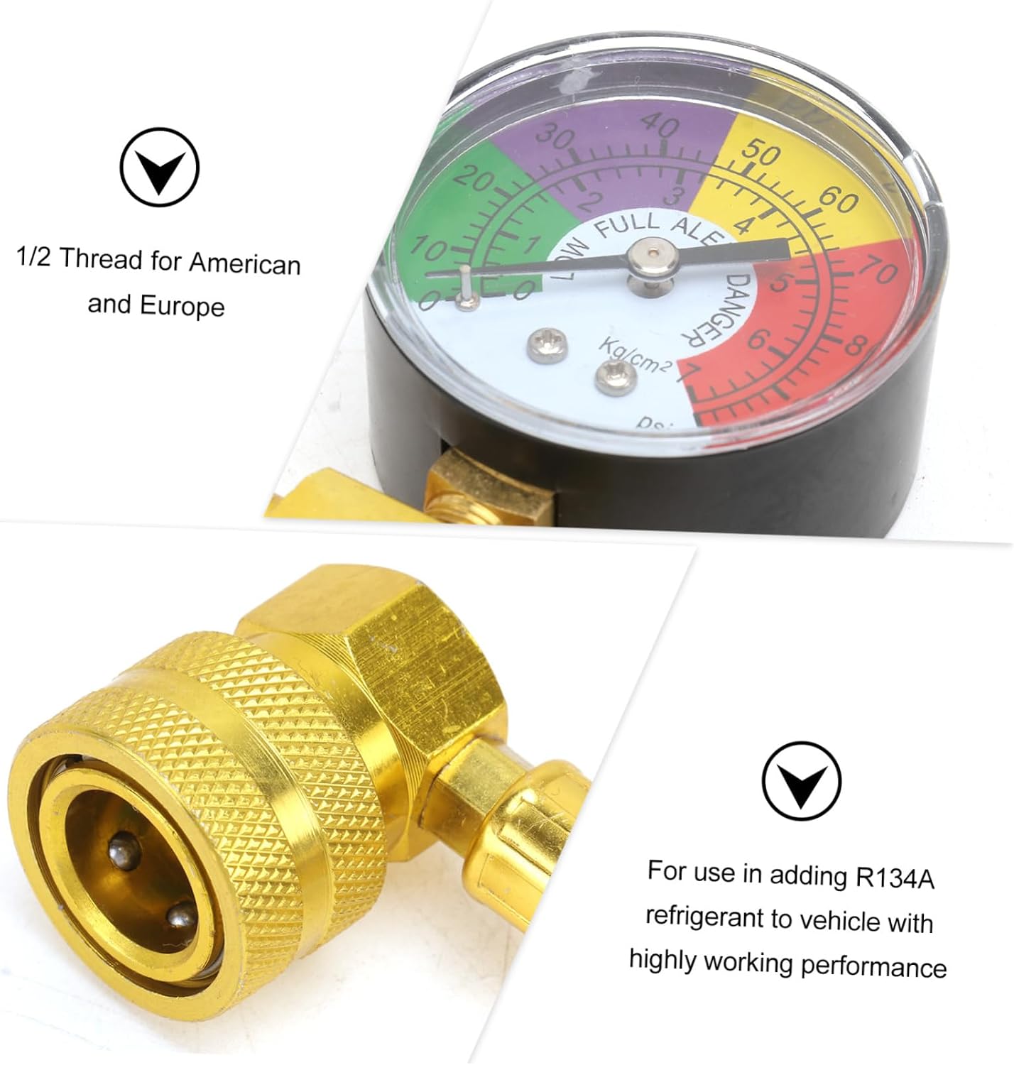 Gatuida R134a Recharge Hose with Gauge R134a Charging Hose Kit Piercing Valve for Refrigerator Ac Refrigerant 134a Automotive Ac Hose Fittings Alum Con Uv Pro The Refrigerant Can, Medium