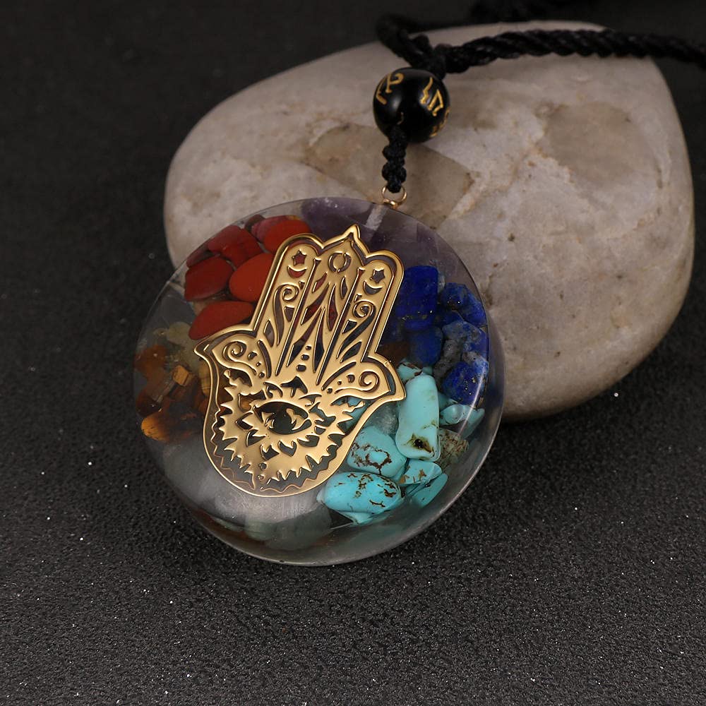 Ciondolo Resina 7 Chakra Con Pietre Naturali – Collana Guaritrice Orgonite, Regalo Benessere