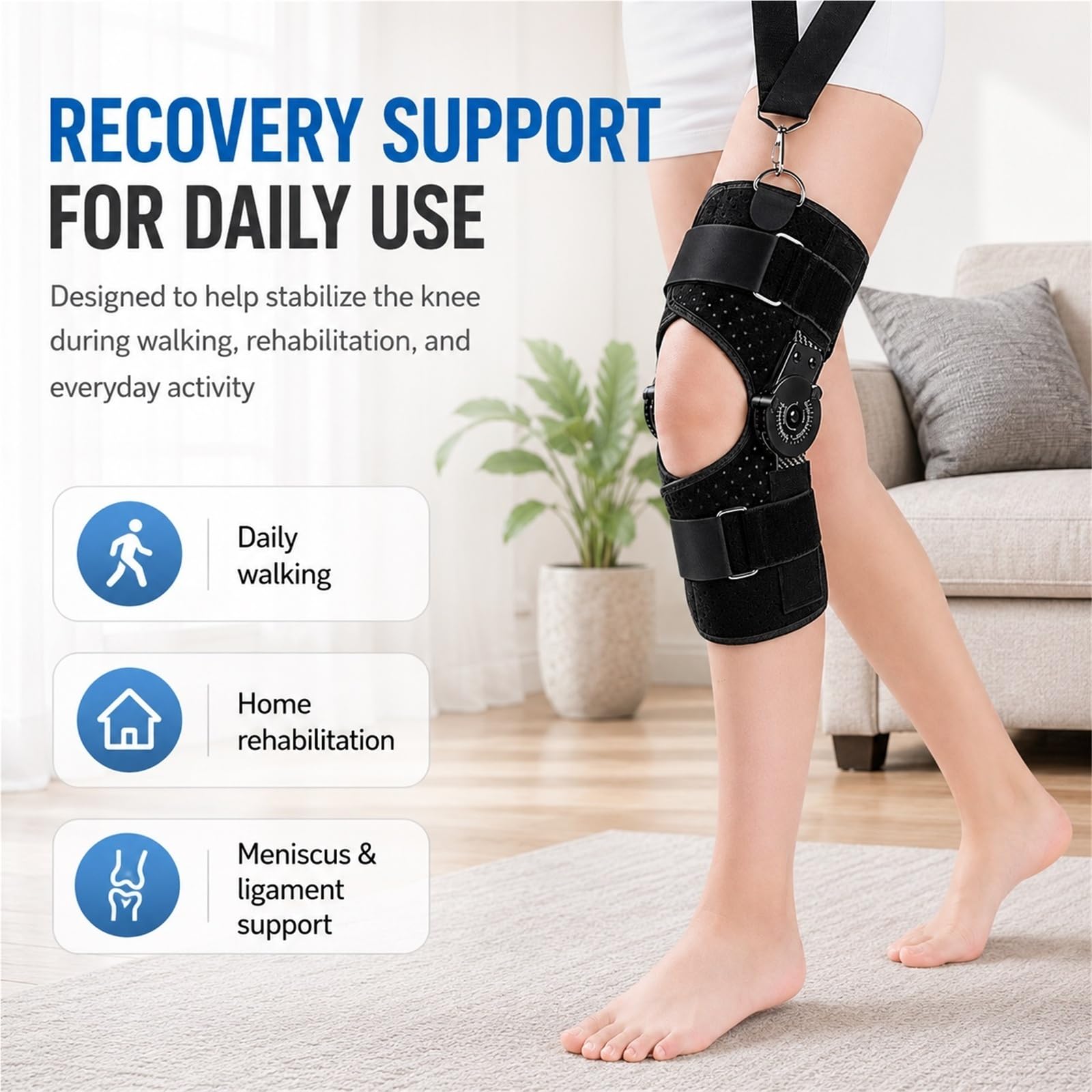 Rodillera Articulada Ajustable de 0 a 120 Grados Férula Ortopédica para Soporte de Rodilla Lesiones de Ligamentos Menisco y Recuperación Postoperatoria para Hombre y Mujer(L)