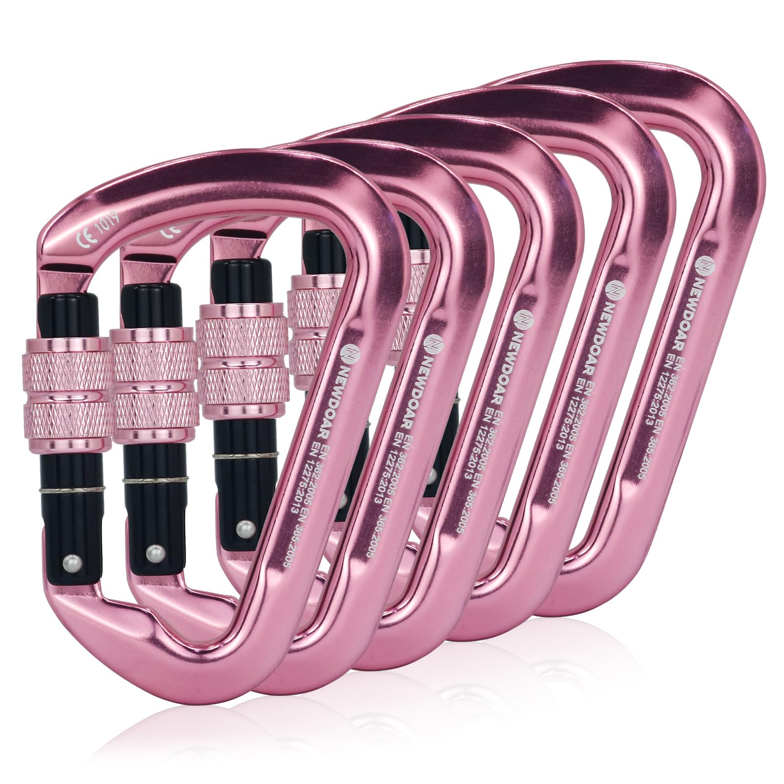 NewDoar 30KN CE Certified Climbing Carabiner Professional Heavy Duty D Screwgate Clip Locking Carabiner Clips for Rock Climbing,Rappelling,Rescue,Mountaineering,Rappelling(Pink/5pcs)
