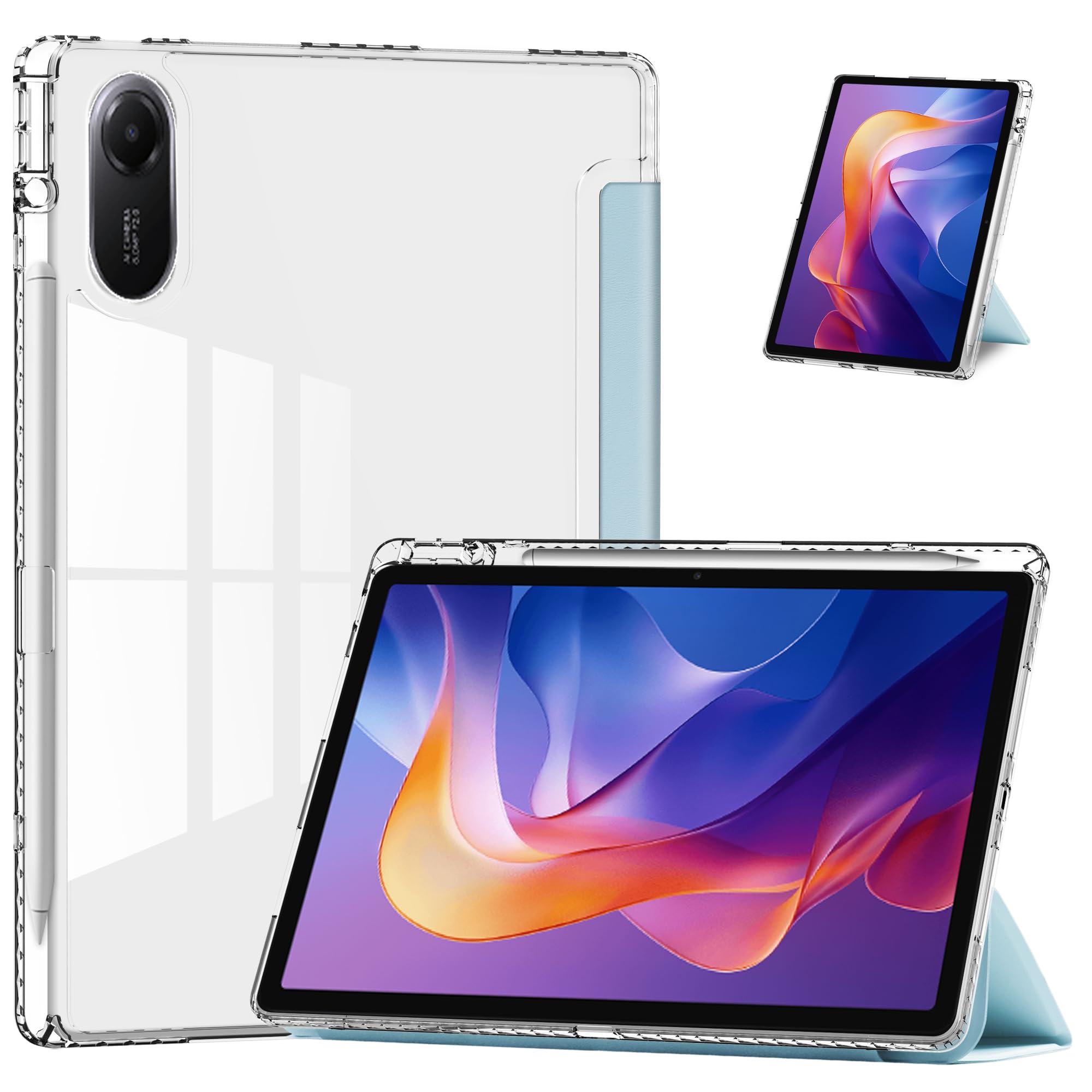 FDHYFGDY Hülle für Xiaomi Redmi Pad 2 Mehrwinkelfaltung Schutzhülle, Neues PU Leder Case Dreifach Falt Klapp Schutzhülle mit Auto Schlaf/Wach Funktion - Blau