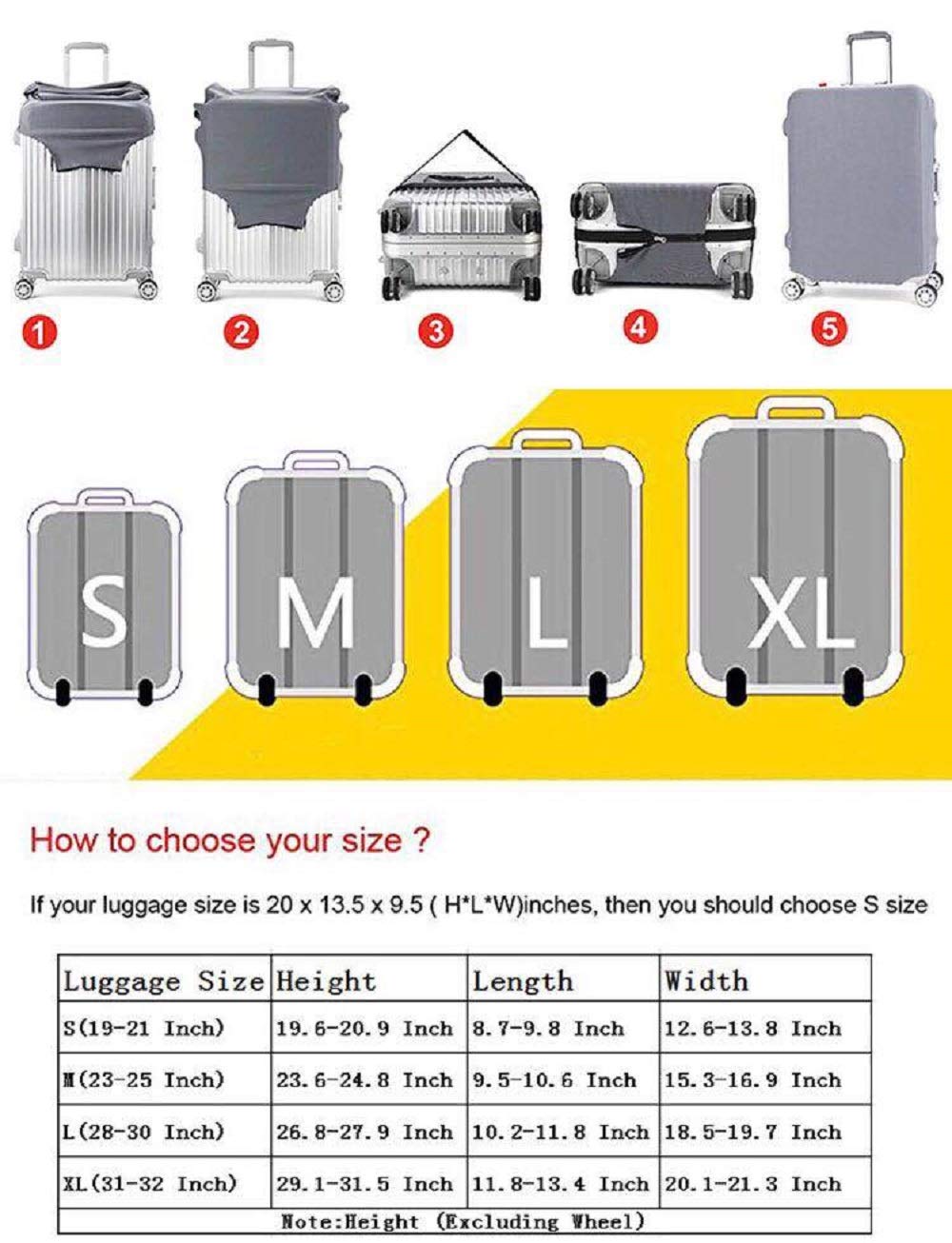 HIMI Valise de Voyage élastique Anti-poussière Spandex Valise Protection 19 à 32 cm
