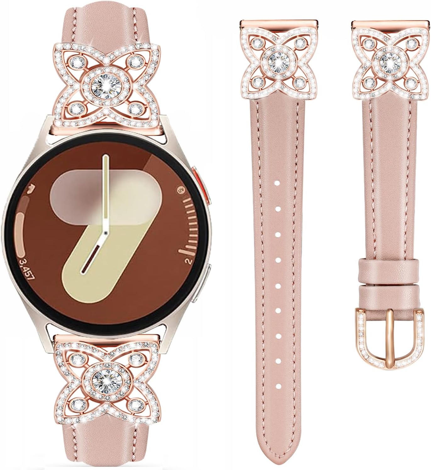 Bands Compatible with Samsung Galaxy Watch 7 / FE / 6/6 Classic / 5/5 Pro / 4/4 Classic / 3 41mm, 20mm Bling Flower Diamond Leather Strap for Huawei GT3 / GT2 42mm Women Men