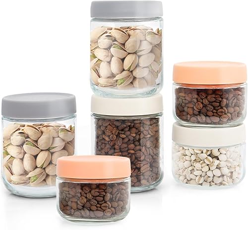 KANIXUM Paquete de 6 recipientes de avena durante la noche con tapas, tarros de vidrio para yogur con tapas herméticas, recipientes de