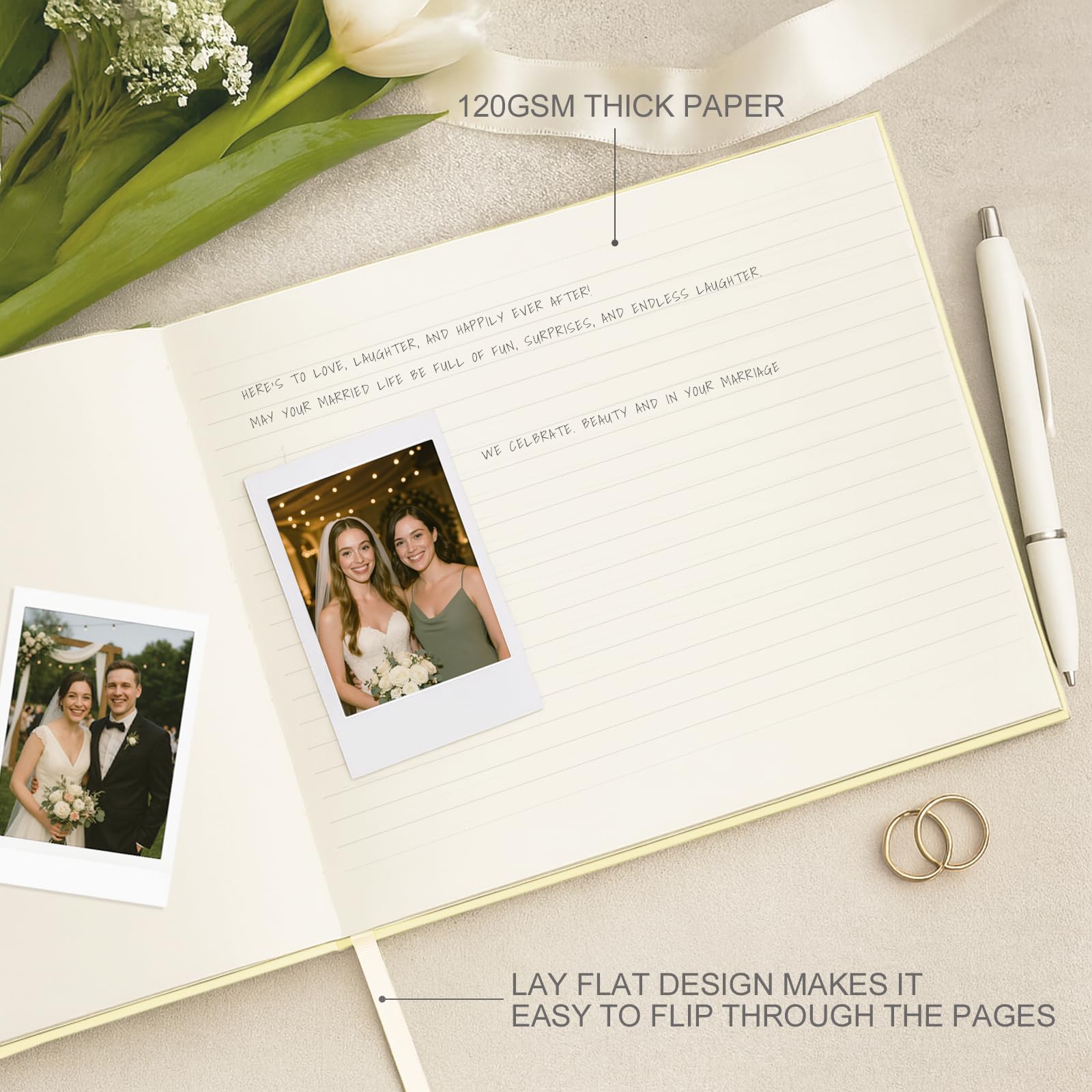 &And Per Se Gästebuch Hochzeit - Elegantes Gästebuch für Hochzeitsempfänge, Babypartys, Geburtstage & besondere Anlässe, Hardcover Anmeldebuch mit leeren linierten Seiten & Foto-Punkten (Beige mit