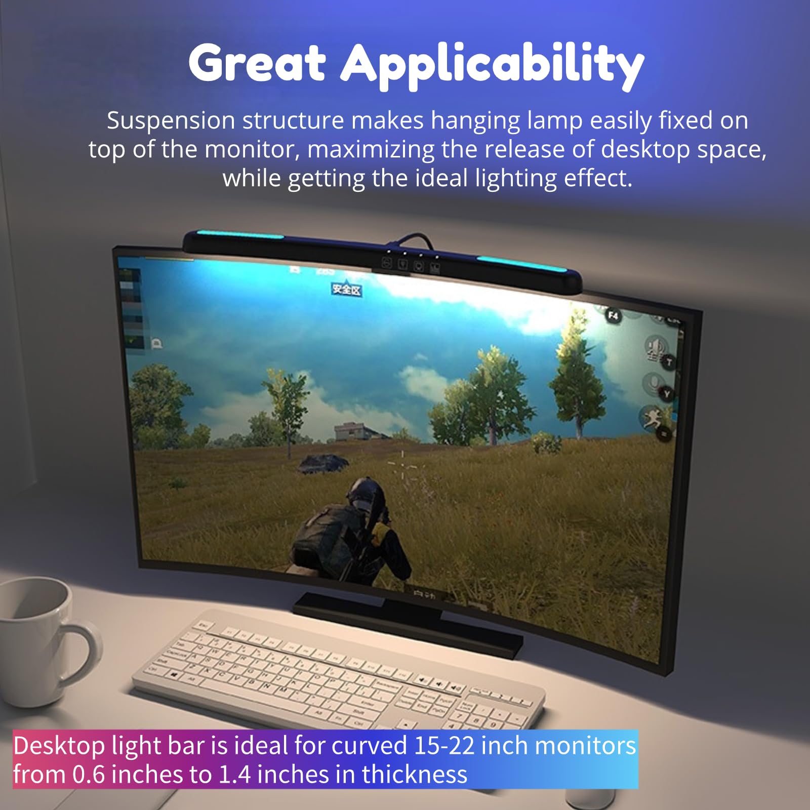 Lámpara de Monitor de Computadora, Barra de Luz de Monitor de Pantalla Curva de 5 V 1 A para el Cuidado de los Ojos, Lámpara de Trabajo LED de Lectura E con Atenuación Táctil,