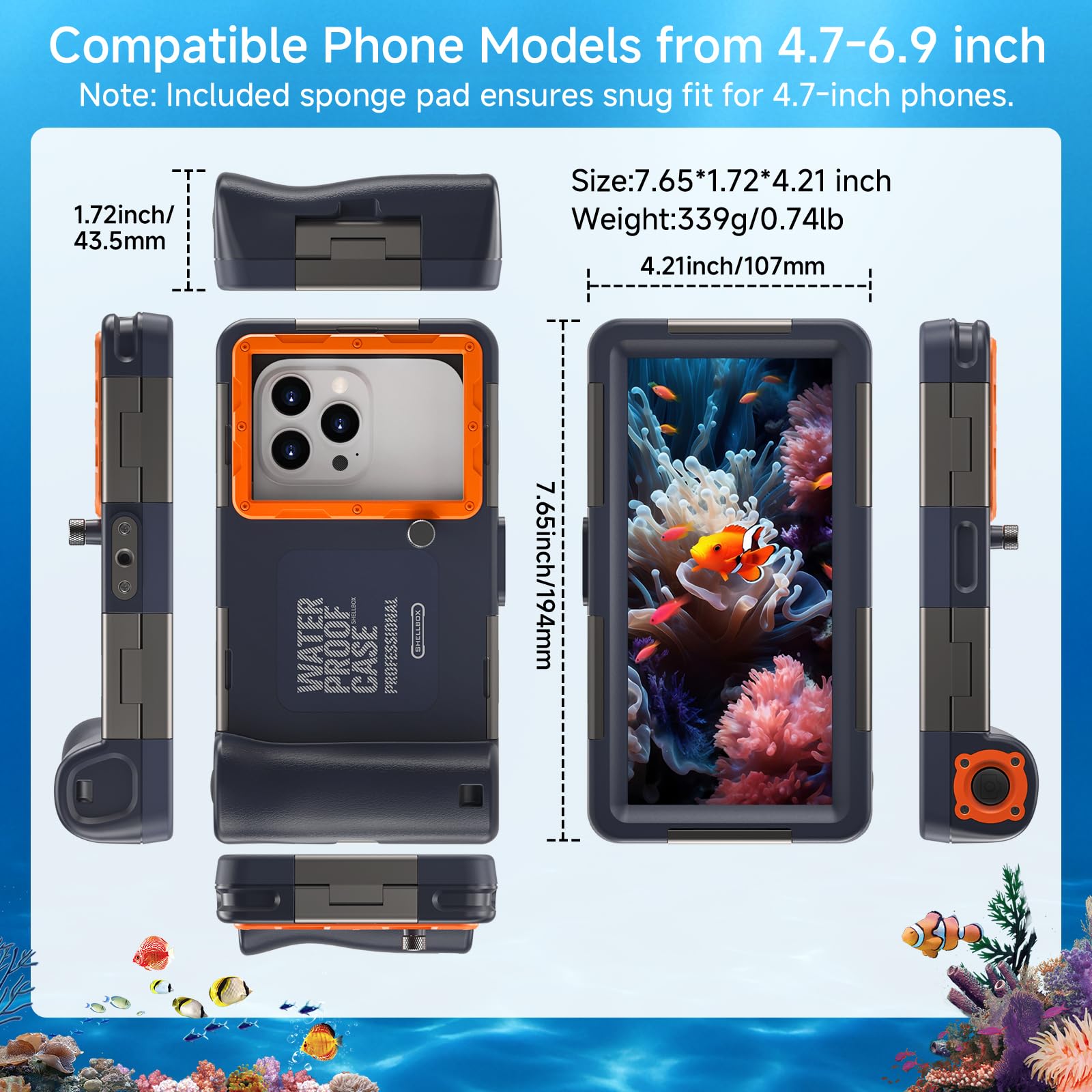 Coque de téléphone sous-marine pour plongée avec tuba, 50 pieds/15 m, étui de téléphone étanche professionnel pour iPhone 17-8 Plus/Pro/Pro Max, Galaxy S10-S25 Plus/Ultra, photo vidéo sous-marine (ne