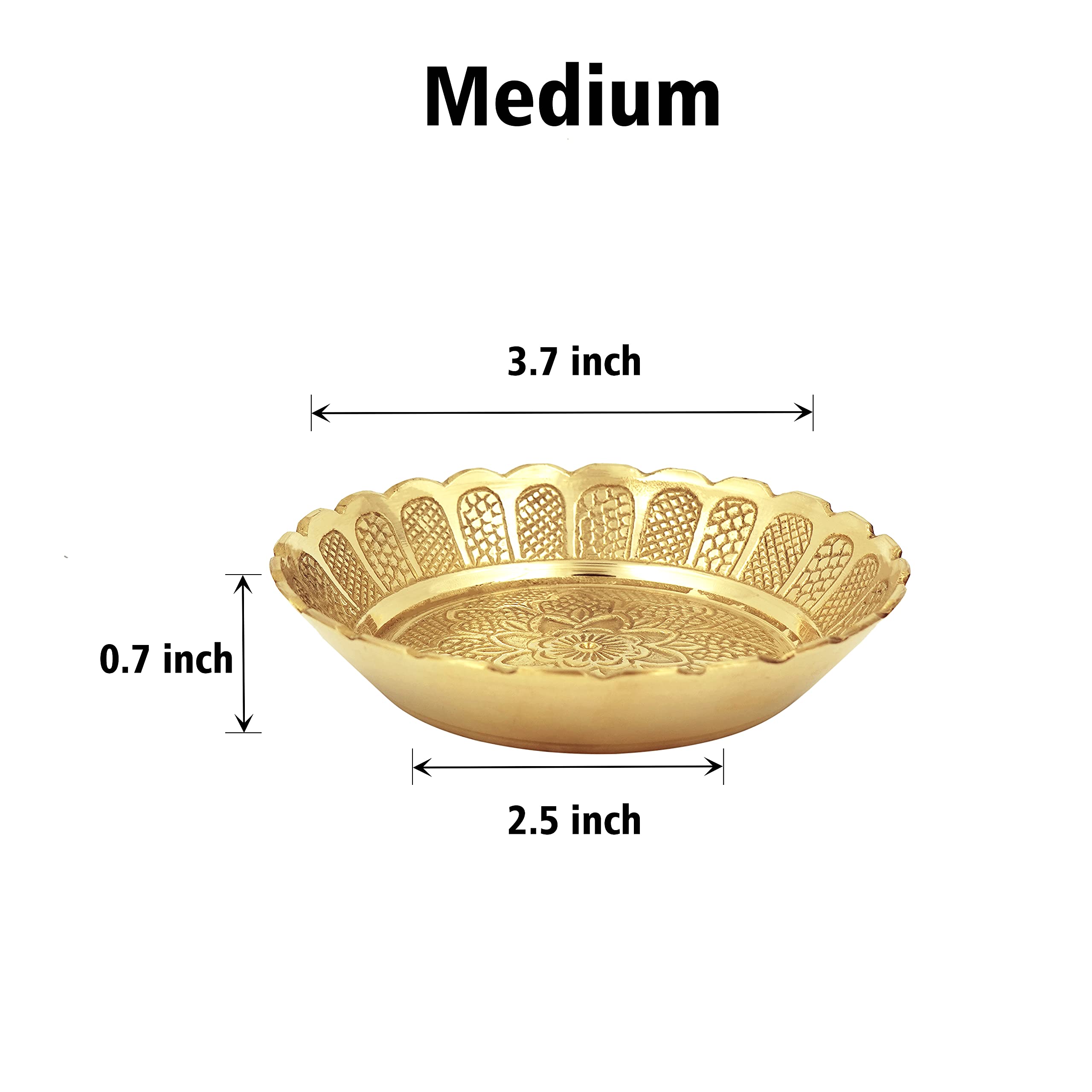 Shubhkart Solid Brass Decorative Nakshi Plate Set for Puja, Decoration & Gifting (Medium 9.5 cm, Pack of 5, Solid Brass)