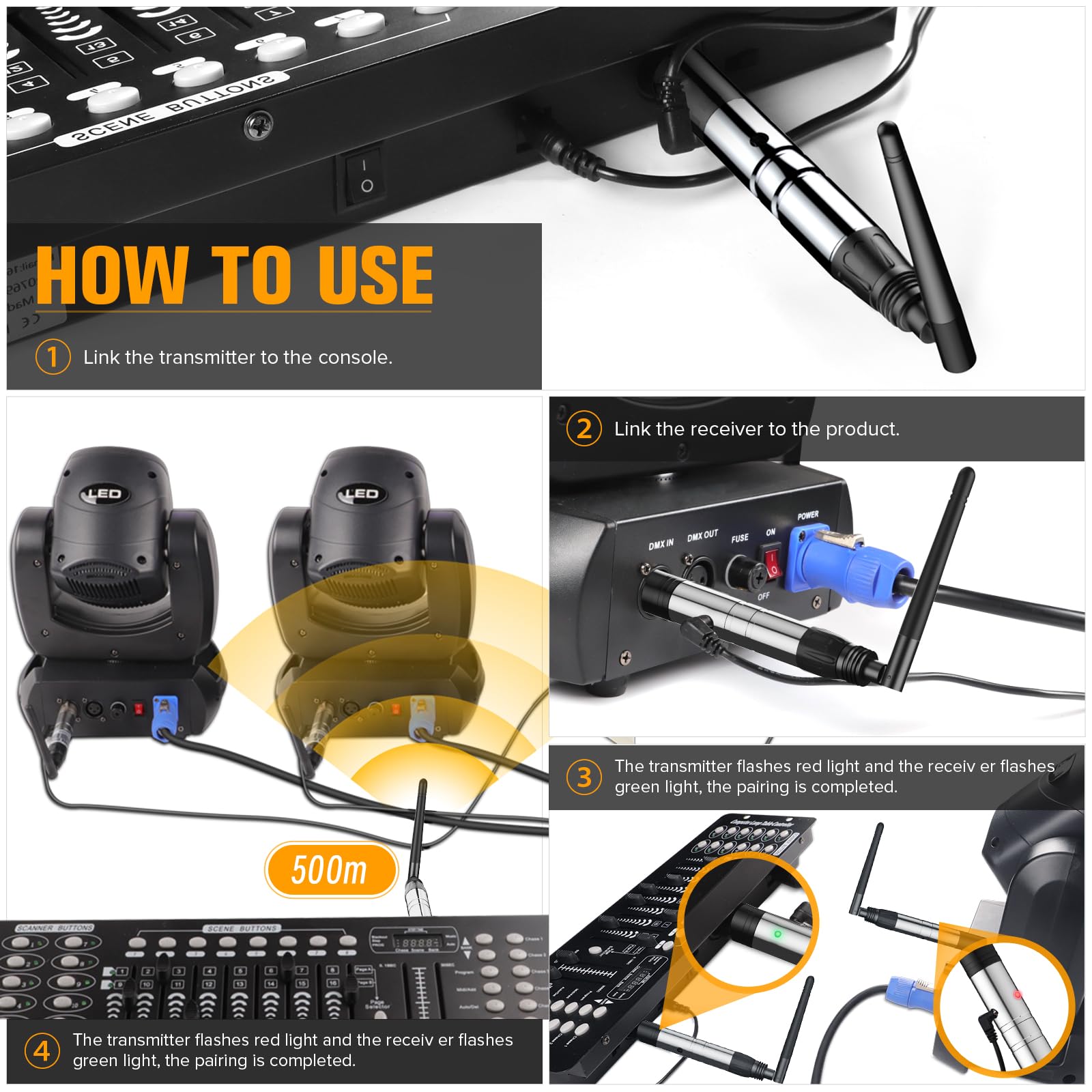 UKing Wireless DMX Controller mit Boxen, DMX512 Transmitter/Empfänger LED Lighting Controller, Stabiler Aufbewahrungskoffer