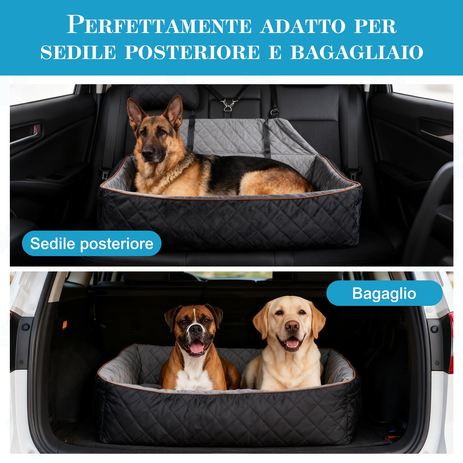 Seggiolino Auto per Cani per Cani Grandi/Medi fino a 45 kg - Seggiolino Auto Cane Rimovibile e Lavabile, Trasportabile con Guinzaglio e Base Antiscivolo per Sedile Posteriore