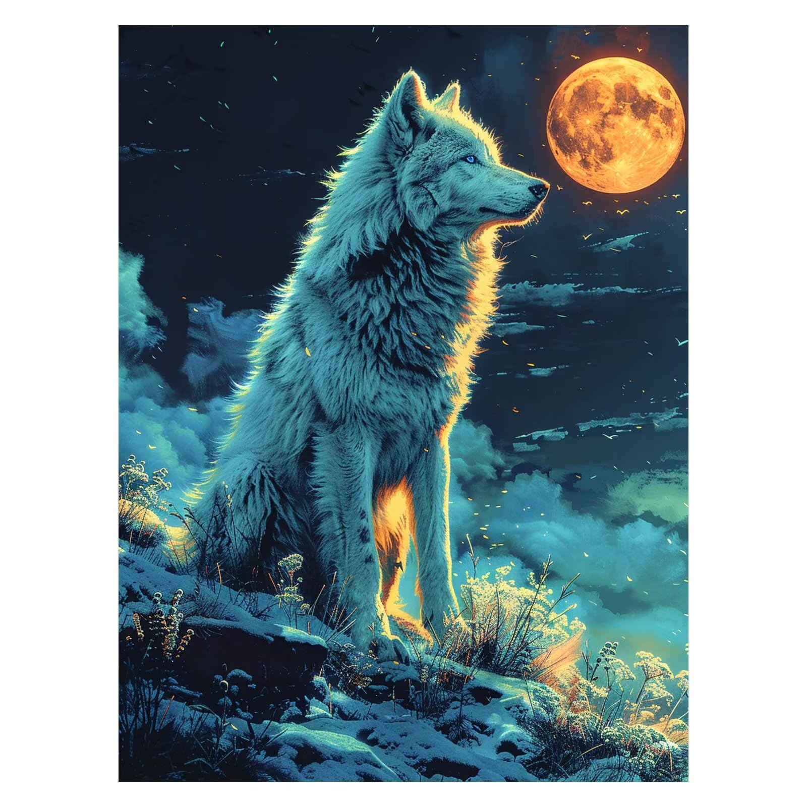 LSJ3477 Malowanie po numerach, dla dorosłych, wilk do malowania po numerach, 71 x 81 cm, hobby DIY dla dorosłych kobiet, malowanie na płótnie farbą akrylową i pędzlami, zestaw artystyczny do dekoracji