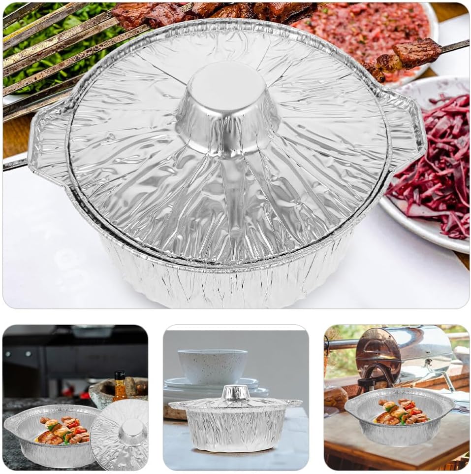 Kichvoe Aluminum Foil Pie Pans with Lids, 1100ml 6pcs Round Tinfoil Pots Foil Oven Casserole Pots Camping Baking Foil Pan Disposable Tin Pot for Cooking Roasting Meal Prep Reheating Silver