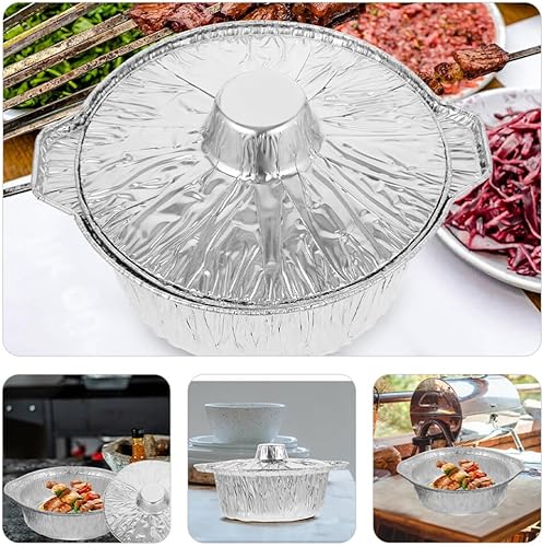 Miniatura 8 de Kichvoe Moldes de papel de aluminio con tapas, 37.2 fl oz, 6 ollas redondas de papel de aluminio para horno, cacerola para hornear, sartén
