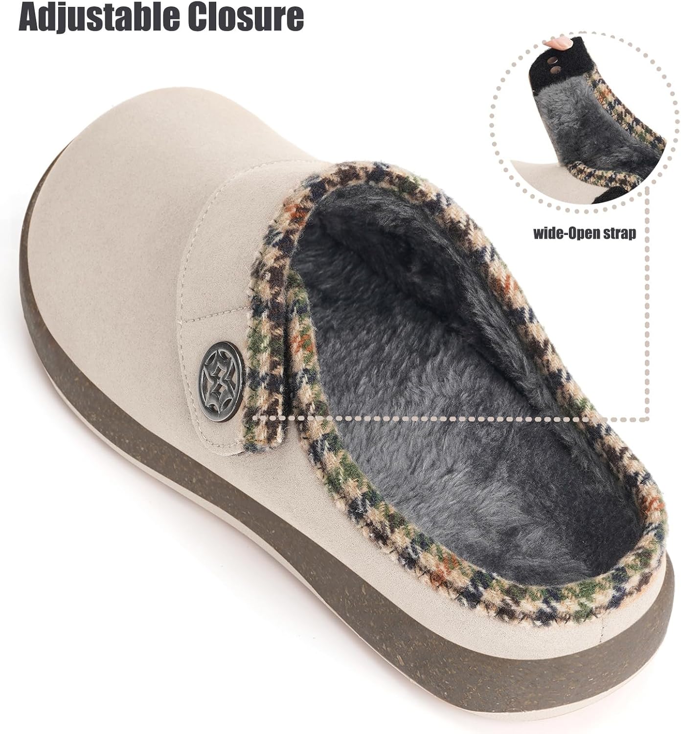 Eagsouni Women's Men's Wide Width Slippers Suede Fuzzy Slippers Winter Warm Fur Lined Slip on House Shoes Outdoor with Removable Cushion Footbed - Image 4