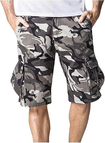 Pantaloncini Cargo da Uomo Pantaloncini Militari Tuta Festival da Fashion  Mimetici per Il Tempo Libero Pantaloni Larghi per Il Chino Cargo di Moda di  Base (Color : Grau Tarnung, Size : 38) :