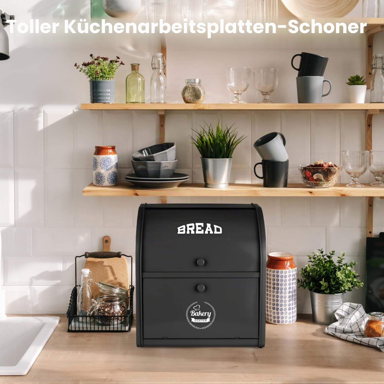 Brotkasten 2-lagig groß Brotkasten für Küche Schwarz
