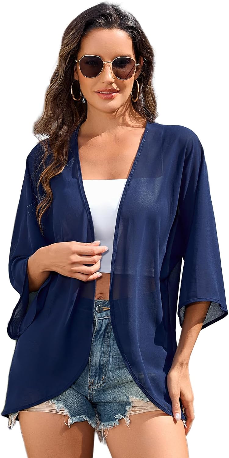 Women's Bolero Shrugs Flowy 3/4 Sleeve Cover Up Sheer Mesh Kimono Cardigan Shawl Top for Dresses