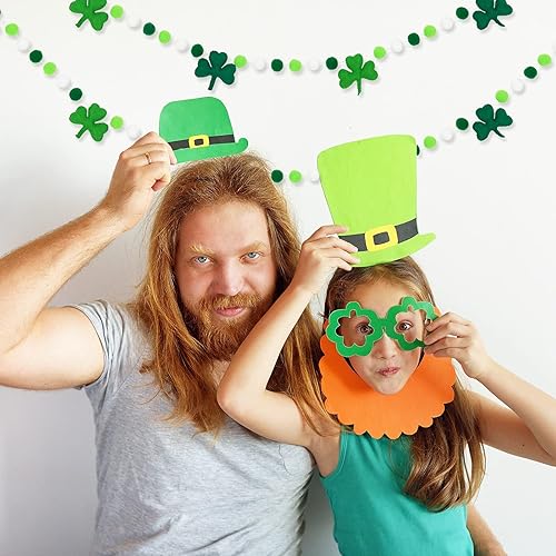 Miniatura 6 de Whaline Guirnalda de pompones de fieltro para el día de San Patricio, guirnalda de trébol de la suerte, trébol de bola verde y blanco, banderines