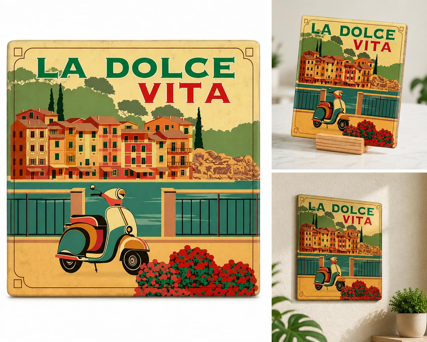 Plenty Gifts Personalised Plaque – La Dolce Vita – Decorative Tile with Italian Text – Italian Text – 15 x 15 cm