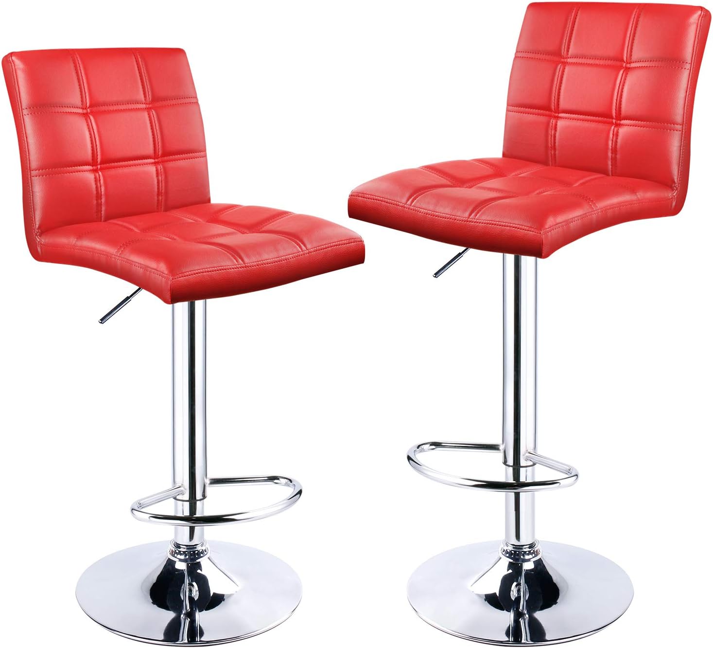 Leader Accessories Bar Stools (2/Set) Adjustable Bar Chairs Breakfast Dining Stools for Kitchen Island Counter PU Leather Square Back (Red)