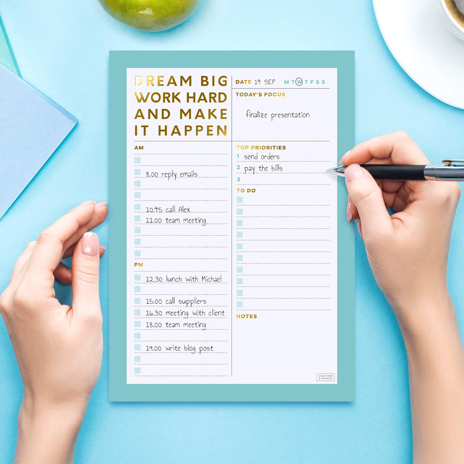 Sweetzer & Orange Dream Big Daily Planner Notepad. Undated Planner, Daily Agenda, Focus, and To