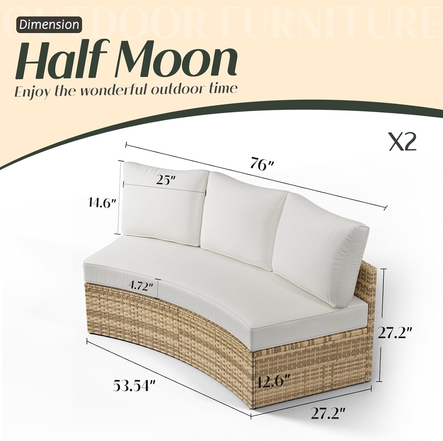 PaPaJet 6-Piece Patio Furniture Set, Half-Moon Wicker Sectional Sofa with Cushions, Waterproof Rattan Outdoor Conversation Set for Beach, Pool, Garden & Balcony, Beige
