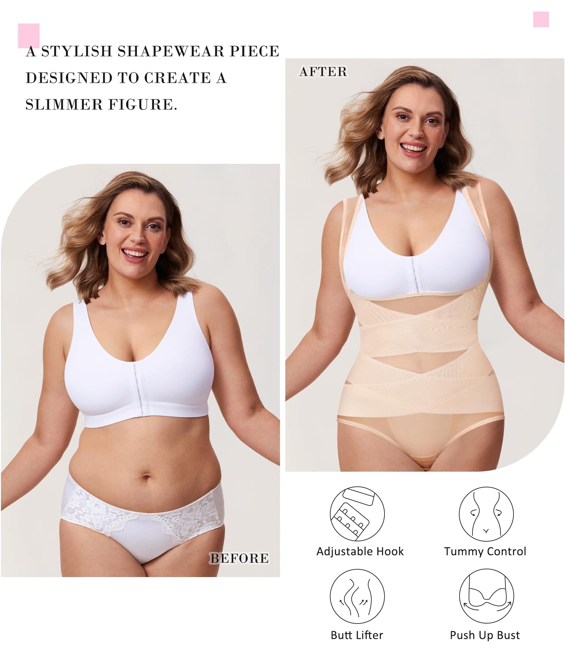KUMAYES Fajas Reductoras Mujer Abdomen Body Reductor Adelgazante Control de Barriga Lencería Moldeadora Invisible Shapewear Bodysuit Shaper Posparto