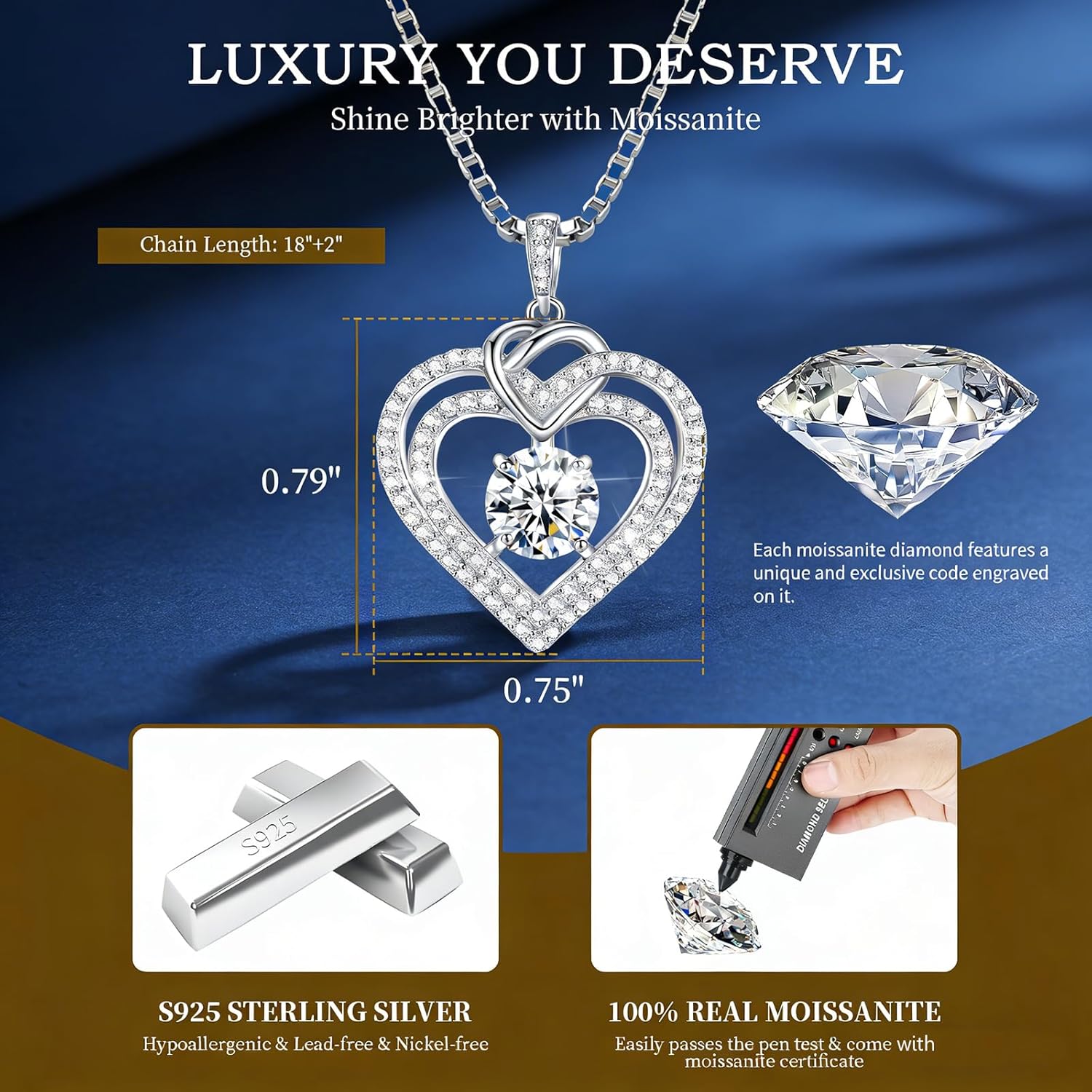 Gorgeous Moissanite Necklaces for Women - Valentine's Day Gifts for Wife Girlfriend, 925 Sterling Silver 1-3CT Moissanite Pendant Jewelry, Wedding Anniversary Birthday Christmas for Mom - Image 6