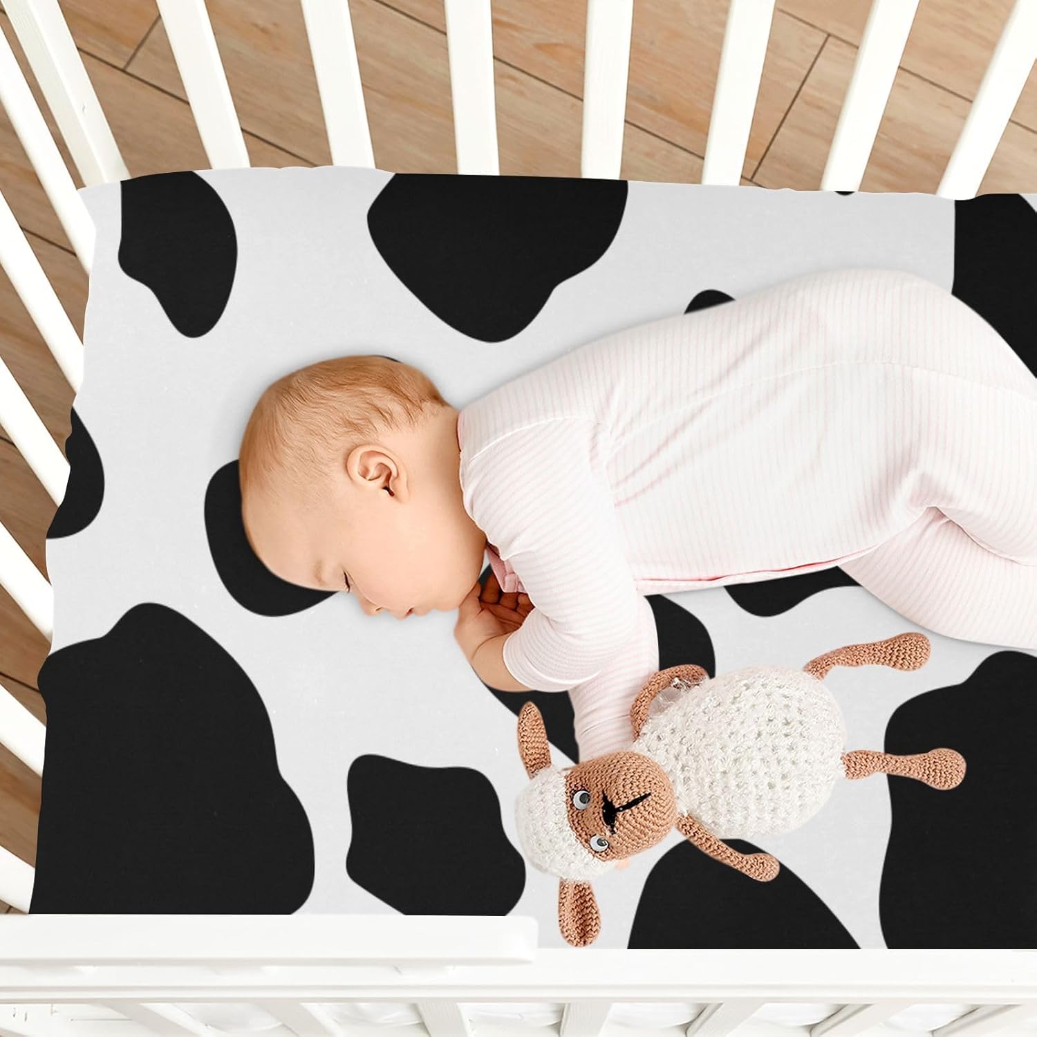 Crib Sheets Baby for Boys Girls Fitted Crib Sheet Super Soft Microfiber Breathable Neutral Toddler Bed Sheets for Standard Size Toddler Mattress 39x27 Inch Cow Print