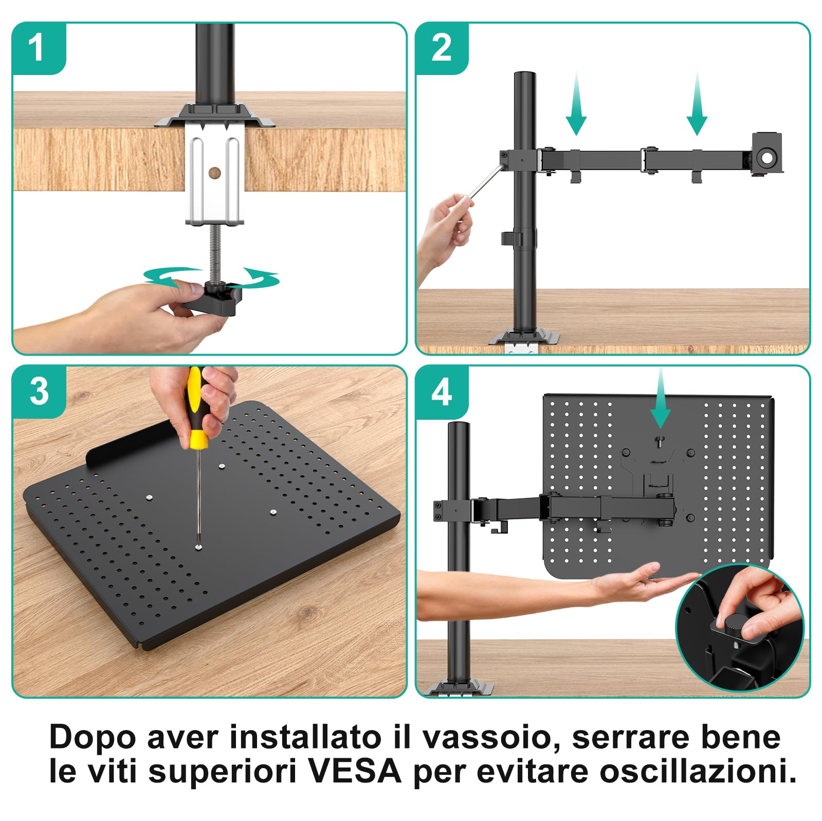 Wali Supporto da scrivania per 1 laptop fino a 17 pollici, completamente regolabile, capacità 10 kg con supporto per piattaforma di raffreddamento ventilato (M00LP)