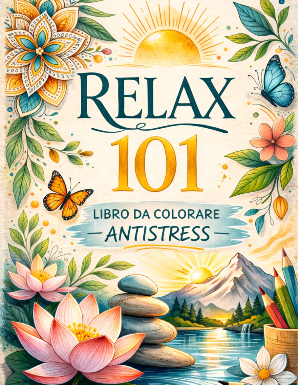 Relax 101 – Libro da Colorare Antistress: 101 Immagini Rilassanti di Fiori, Mandala, Natura, Animali e Scene Zen con Frasi Motivazionali – Per Ragazzi e Adulti