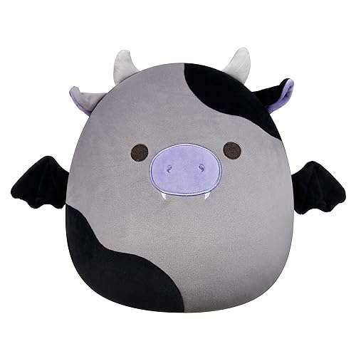 Squishmallows Original 12-Inch Bridgette Grey and Black Cow Bat - Official Jazwares Plush (Medium-Sized) - Grey/Black Cow Bat