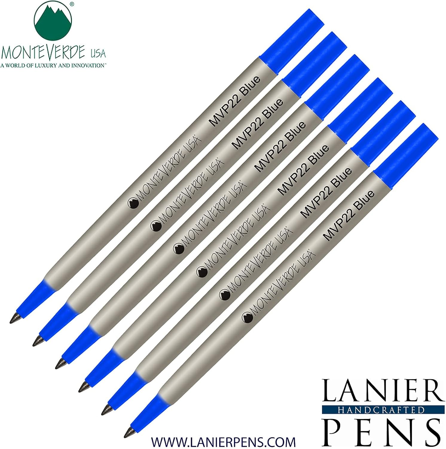 Lanier Combo Pack - 6 Pack - Monteverde® Rollerball P22 Paste Ink Refill Compatible with Most Parker® Style Rollerball Pens - Blue (Fine Tip 0.6mm)