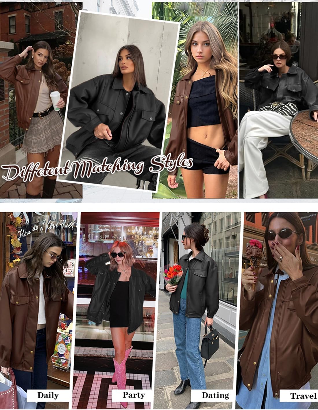 hathne Women's PU Leather Jacket Oversized Vintage Long Sleeve Motorcycle Faux Leather Blazer Jackets