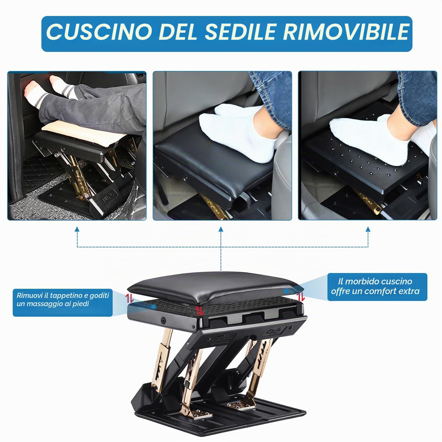 Poggiapiedi da Scrivania con Massaggio, 4 Altezza Poggiapiedi Sgabello con Tappetini Morbido, Poggiapiedi Ergonomico Pieghevole per Ufficio per Schiena, Ginocchia, Piede in Rilievo