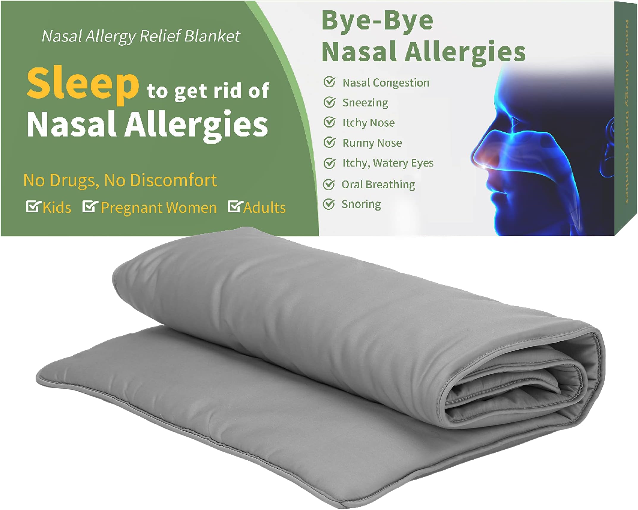 Nasal Allergy Relief Blanket, Drug-Free Nasal Care for Sinus Relief, Ease Seasonal/Allergic Rhinitis, Hay Fever, Snoring, Nose Breathing, Nose Cleaner, Non-Drowsy Safe for Baby, Kid, Child, Adult