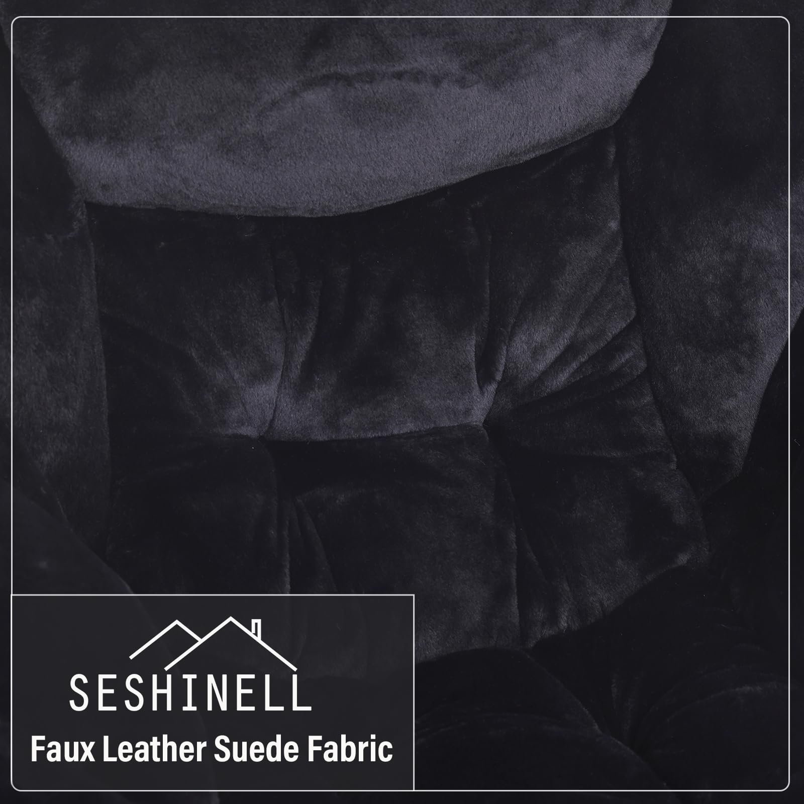 SESHINELL Lazy Chair with Ottoman, Modern Accent Chair Lounge Leisure Sofa Chair with Armrests, Reading Chair and Folding Footstool for Living Room, Bedroom, Office, Plush Black