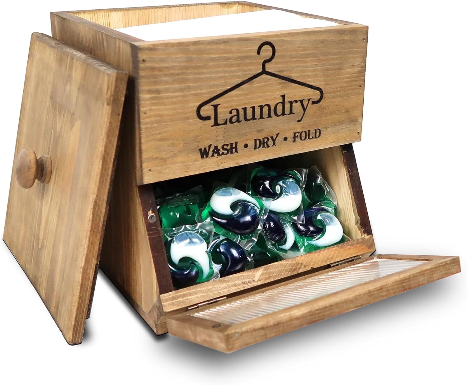 Besuerte Farmhouse Dryer Sheets Holder & Laundry Pod Container, Rustic Grey Wooden Laundry Pod Dispenser, Dryer Sheets Container Laundry Room Organizers And Storage