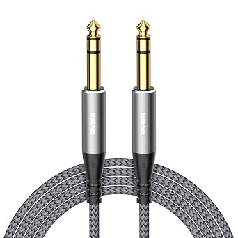 Tisino 1/4" TRS Cable-1/4 Male to 1/4 Male Audio Cable Balanced Stereo Audio Cable, Nylon Braid-Pro Interconnect and Guitar Cable Audio Cable for Studio Monitors,Mixer,Speaker-6.6 Feet