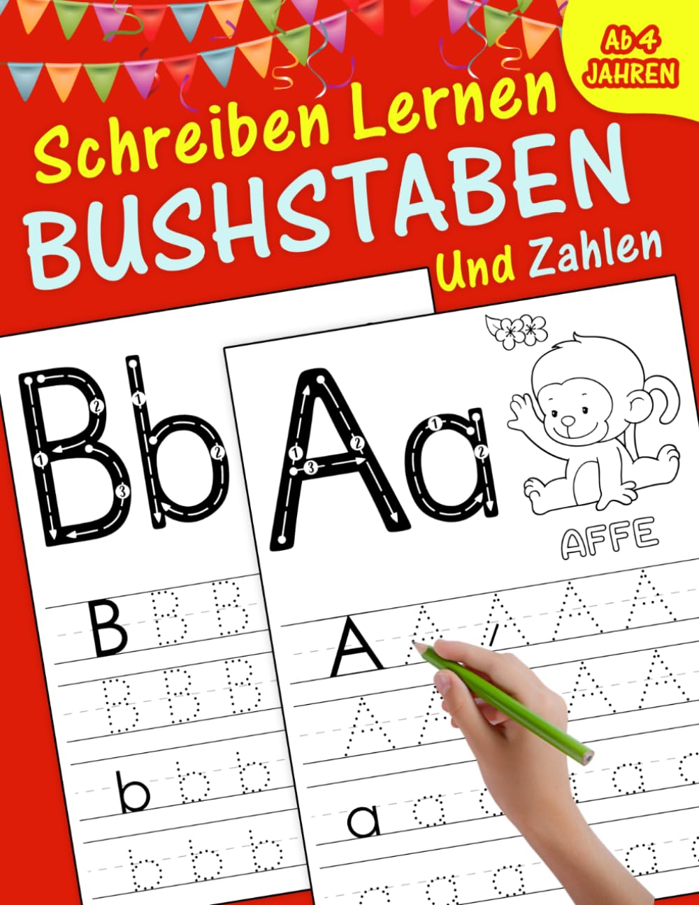 XXL Vorschulheft ab 4 Jahren für Jungen und Mädchen: Übungsbuch zum einfachen Zahlen und Buchstaben lernen | Mit Linien, Formen, Alphabet-Tracing, Zahlenübungen und lustigen Aufgaben