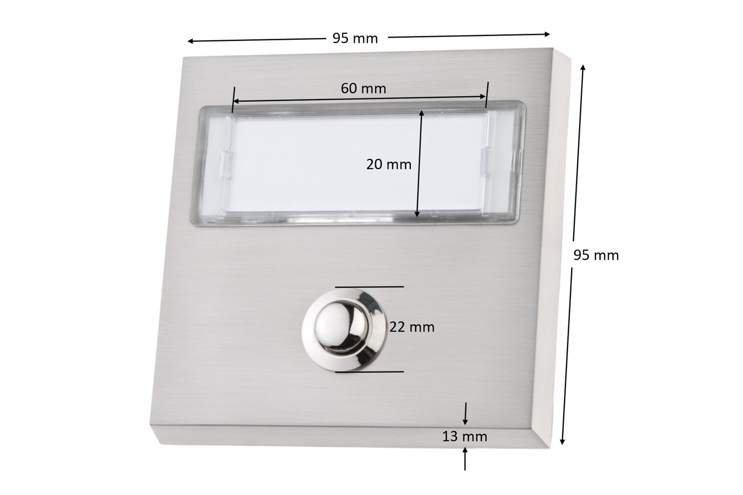 HUBER Aufputz Klingeltaster 1-fach Metall big LED Schild zum Beschriften | LED Hintergrundbeleuchtung Türklingelknopf, Haustürklinge big für Doppelnamen Innen- und Außenmontage