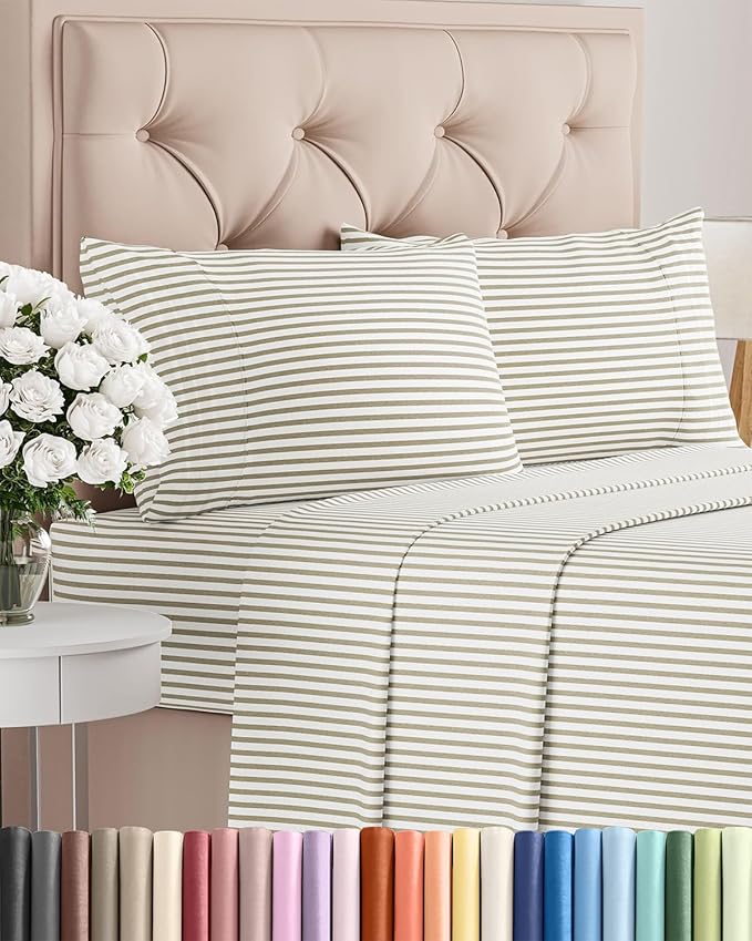 Queen Size 4 Piece Sheet Set - Comfy Breathable & Cooling Bed Sheets Set - Hotel Luxury Bedding for Women, Men, Kids, Teens, Boys & Girls - Deep Pockets, Soft, Wrinkle Free - Oeko-Tex - Grey Stripes 2