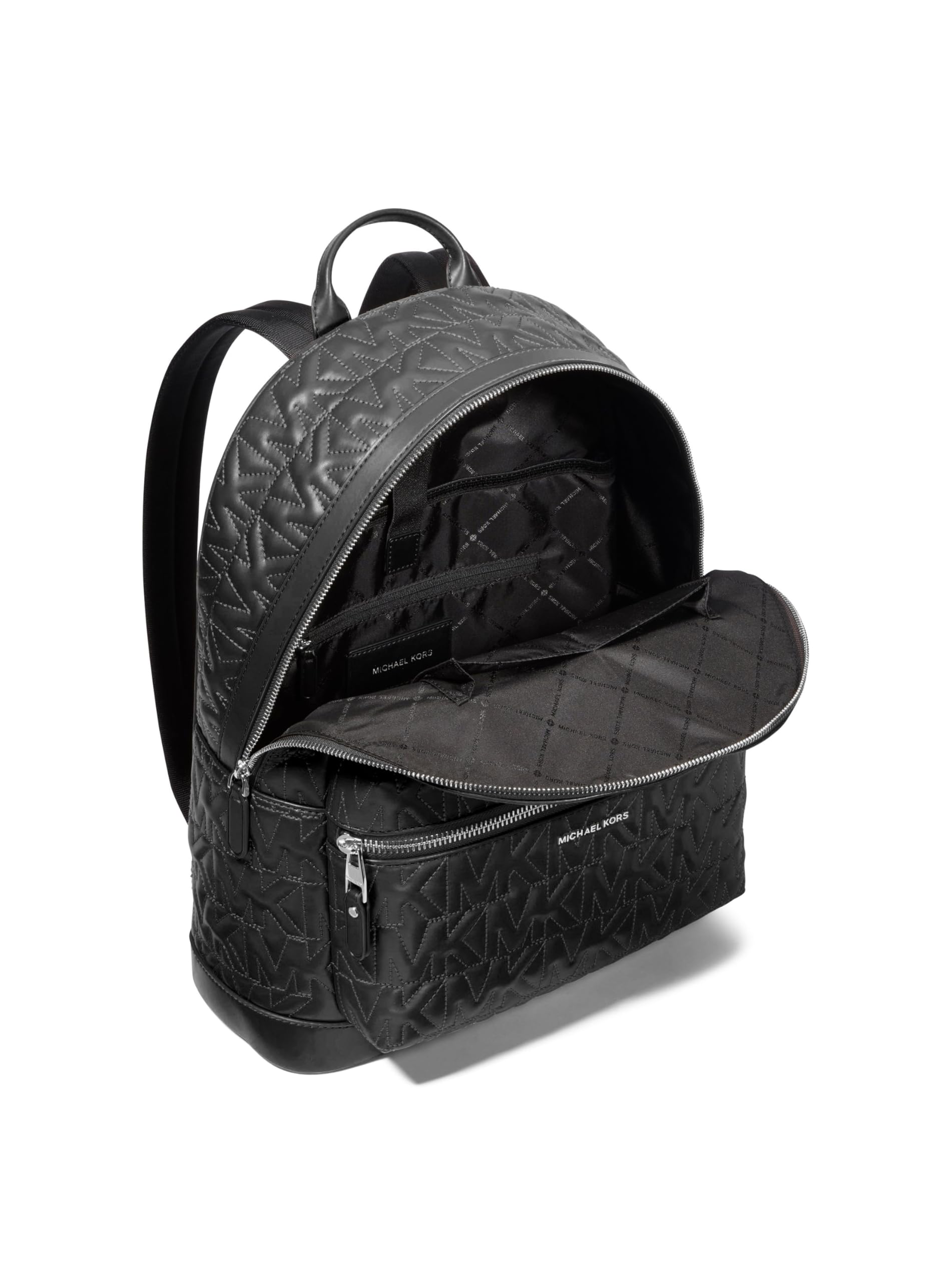 Michael Kors Hudson Dome Mochila, herrajes plateados/cáscara/edredón MK, Herrajes plateados/negro/edredón Mk